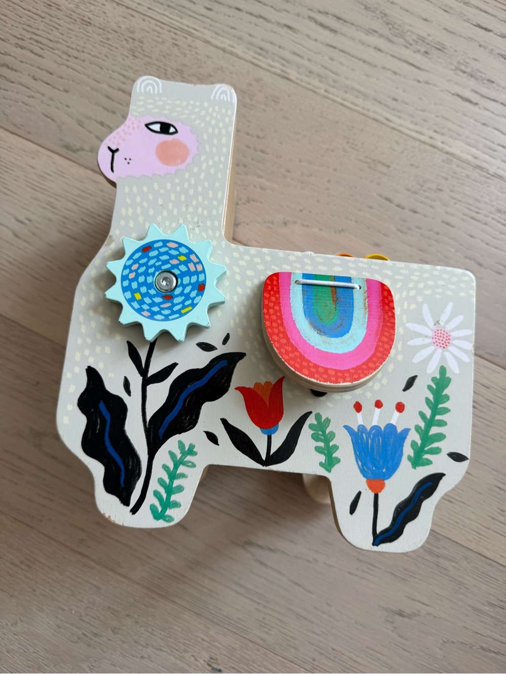 Wooden Llama Toy with Colorful Floral Design